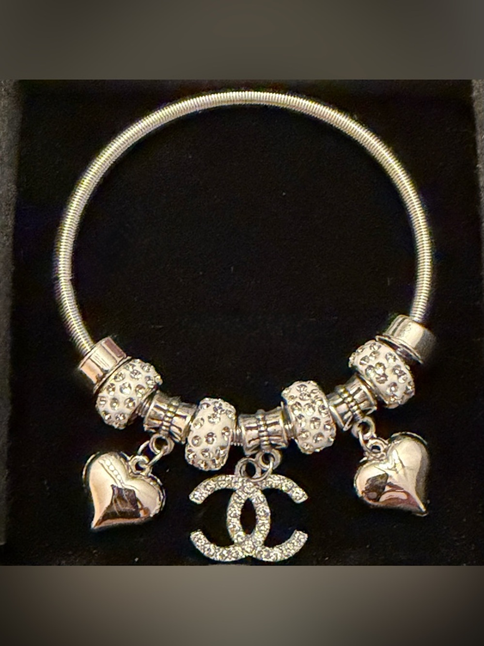 Silver Charm Bracelet with CC Pendant